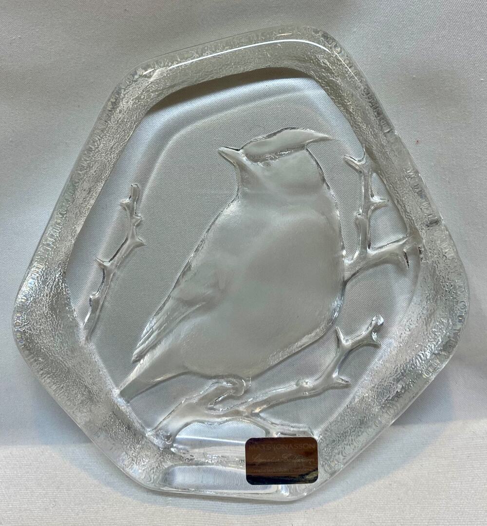 Vintage Mats Jonasson Crystal Cardinal Paperweight Sculpture Signed